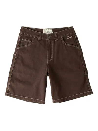 Dime Logo-embroidered Denim Shorts In Brown