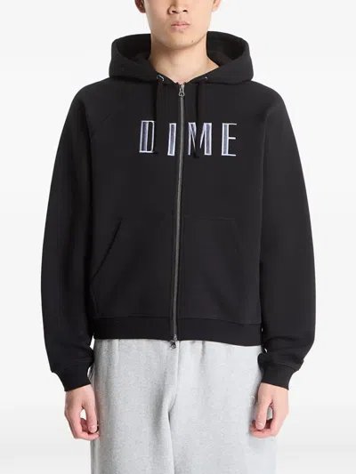 Dime Logo-embroidered Zip-up Hoodie In Black