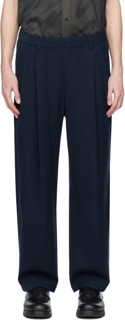 Dime Navy Pleated Twill Trousers In Charcoal Blue