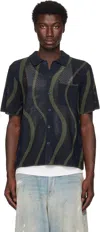 Dime Navy Soleil Button Up Knit Shirt In Black