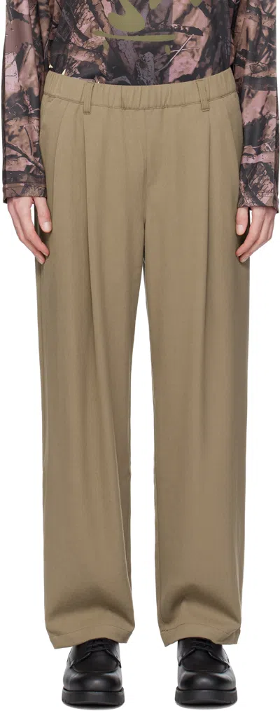 Dime Tan Pleated Twill Trousers In Camel