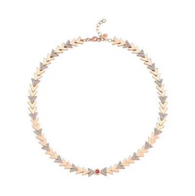 Dime Tribe Women's Diamond Geometric Setting Ruby Stone Rose Gold Necklace