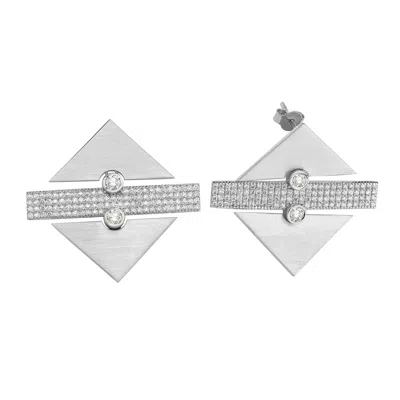 Dime Tribe Women's Geometric Detail, Diamond-set White Gold Earrings