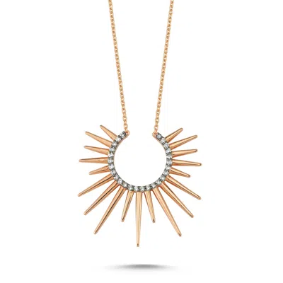 Dime Tribe Women's Rose Gold Sun Necklace White Diamon
