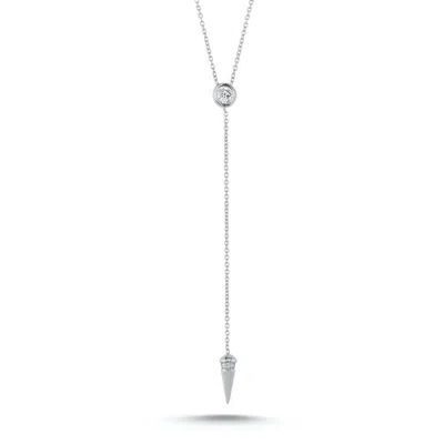 Dime Tribe Women's White Solitaire Diamond, Cone Detail Necklace