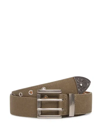 Dime Waxed Double-prong Belt In Green