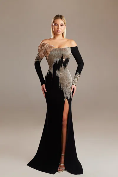 Dimitri Sidawi Flared Long Sleeve Gown In Black