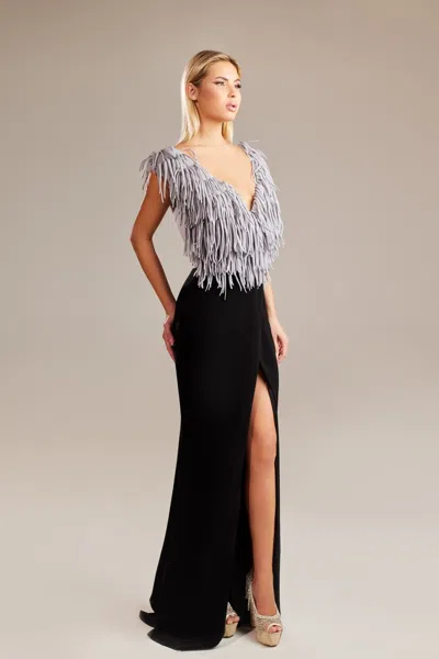 Dimitri Sidawi Fringe-bodice Gown In Black