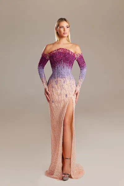 Dimitri Sidawi Fully Embellished Sleeved Gown In Pink