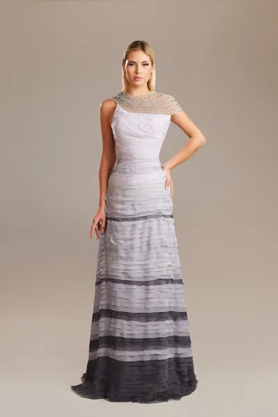 Dimitri Sidawi Layered Jewel Neckline Gown In Gray