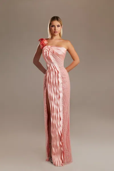 Dimitri Sidawi Ruffled One-shoulder Gown In Pink