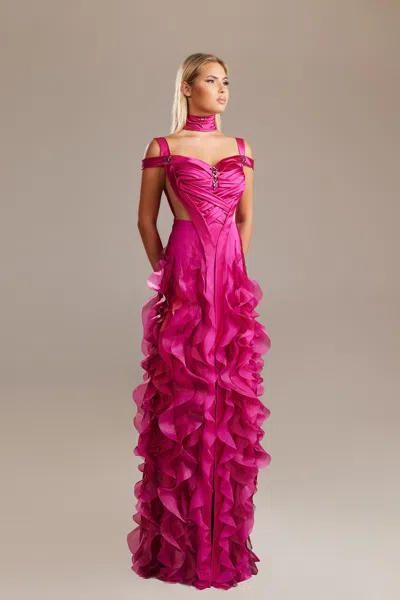 Dimitri Sidawi Ruffled Strappy Gown In Pink
