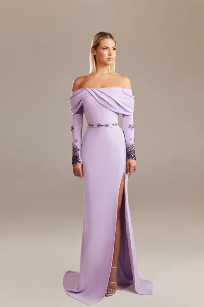 Dimitri Sidawi Sleeved Off Shoulder Gown In Purple