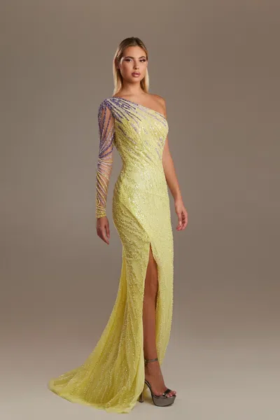 Dimitri Sidawi Sleeved One Shoulder Gown In Yellow