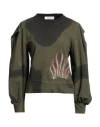 Dimora Woman Sweatshirt Military Green Size 4 Cotton