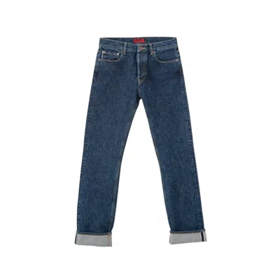 Din & Deen Men's Blue Regular Fit Denim Selvedge Washed Jeans Katana Collection Man
