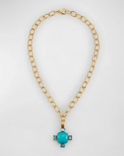 Dina Mackney Amazonite And Blue Topaz Pendant Chain Necklace In Gold