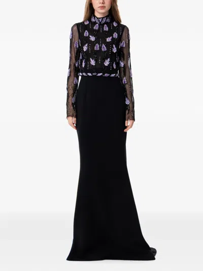 Dina Melwani Amethyst Embroidered Maxi Dress In Black