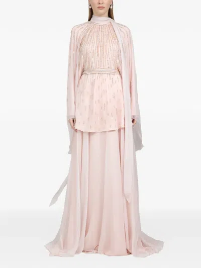 Dina Melwani Beaded-embellishment Maxi Dress In Pink