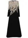 Dina Melwani Beaded Crepe Gown In Black