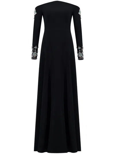 Dina Melwani Crystal-embellished Gown In Black