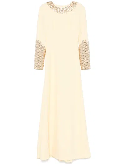 Dina Melwani Crystal-embellished Gown In Yellow