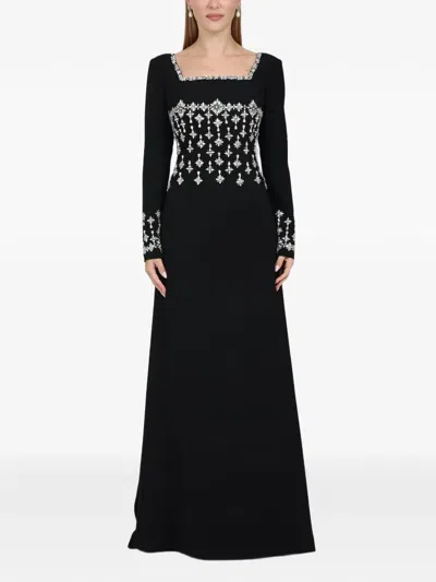 Dina Melwani Crystal-embellished Maxi Dress In Black