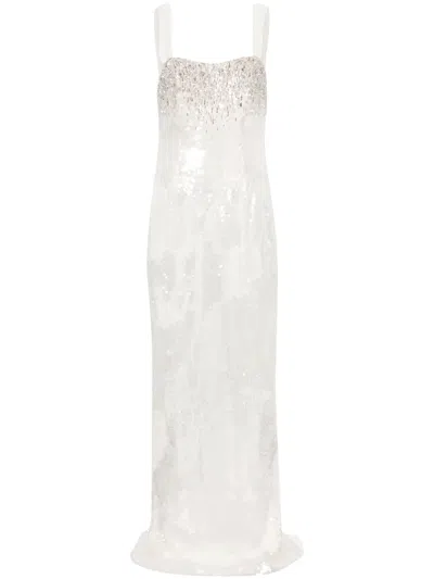 Dina Melwani Crystal-embellished Sequinned Gown In White
