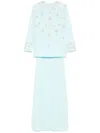 Dina Melwani Crystal-embellished Top And Skirt Set In Blue