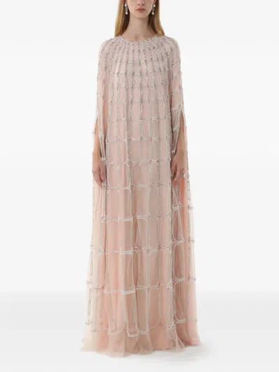 Dina Melwani Crystal-embellished Tulle Gown In Pink