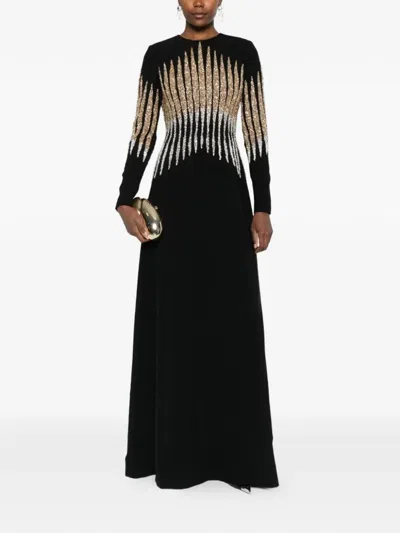 Dina Melwani Crystal-embellishment Maxi Dress In Black