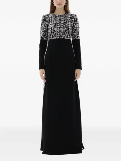 Dina Melwani Crystal-embroidered Maxi Dress In Black