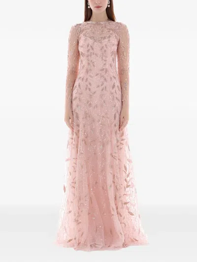 Dina Melwani Crystal-embroidered Maxi Dress In Pink