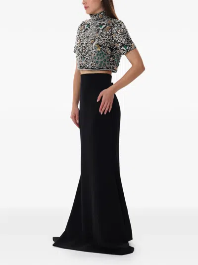 Dina Melwani Crystal Embroidered Top And Maxi Skirt In Black