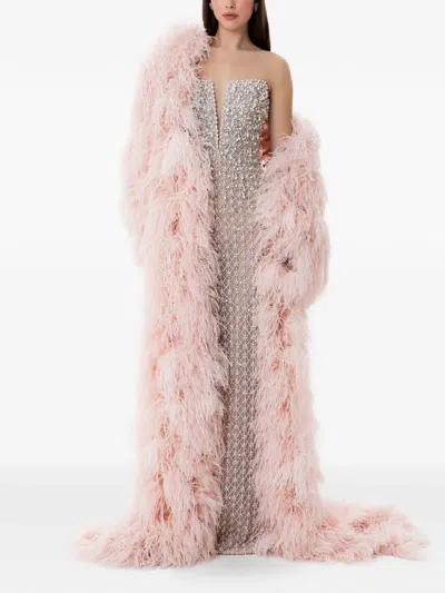 Dina Melwani Crystal Hand-embroidered Feather Cape In Pink