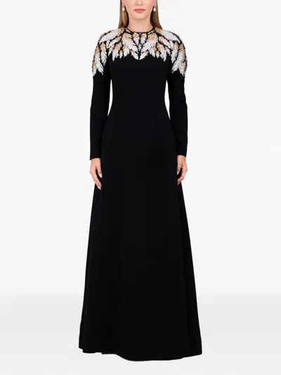 Dina Melwani Crystal-leaf Maxi Dress In Black