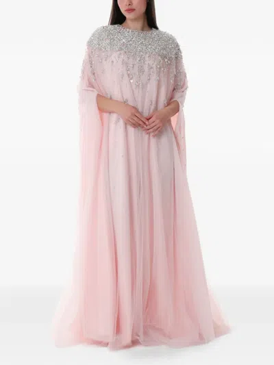 Dina Melwani Crystal Tulle Maxi Kaftan In Pink