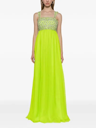 Dina Melwani Crystal-embellished Empire-waist Maxi Dress In Yellow