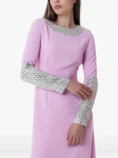 Dina Melwani Crystal-embellished Long-sleeve Maxi Gown In Purple