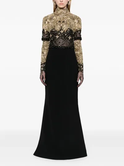 Dina Melwani Crystal-embellished Maxi Gown In Black