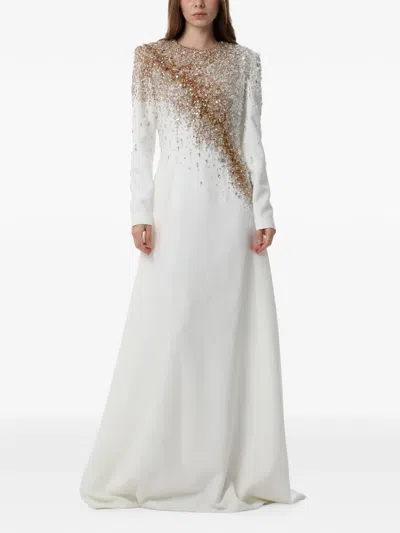 Dina Melwani Crystal-embellished Maxi Gown In White
