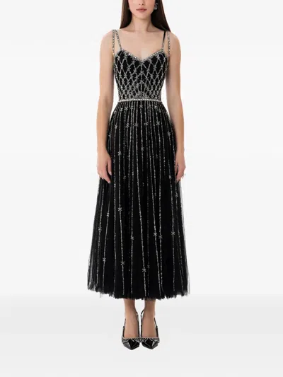 Dina Melwani Crystal-embellished Midi Dress In Black