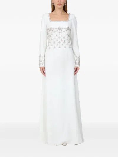 Dina Melwani Crystal-embellished Square-neck Maxi Dress In White