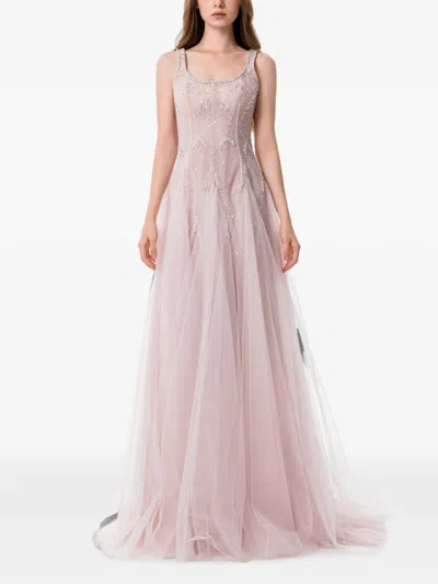 Dina Melwani Crystal-embellished Tulle Maxi Dress In Pink