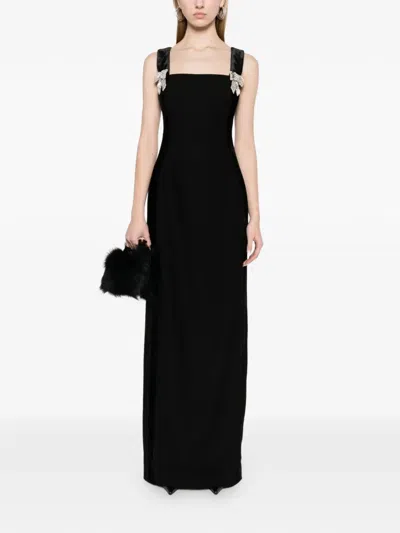 Dina Melwani Crystal-embellished Velvet-strap Maxi Dress In Black
