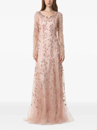 Dina Melwani Crystal-embellished Vine-embroidered Maxi Dress In Neutral