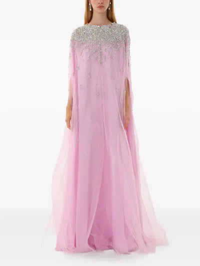 Dina Melwani Crystal-embroidered Kaftan Dress In Pink