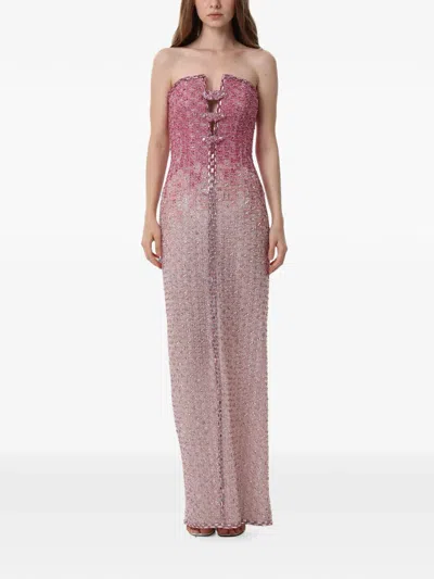 Dina Melwani Crystal-lattice Strapless Maxi Dress In Pink