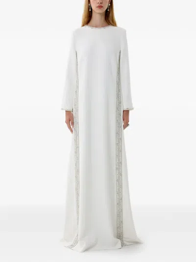 Dina Melwani Crystal-trim Long-sleeve Maxi Dress In White