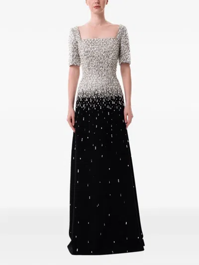 Dina Melwani Dégradé Crystal-embellished Maxi Dress In Black